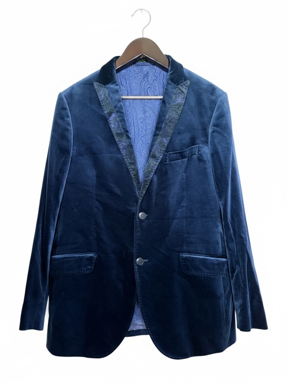 Etro Superleggero Navy Blue Velvet Blazer Jacket Tuxedo IT 54 US 44